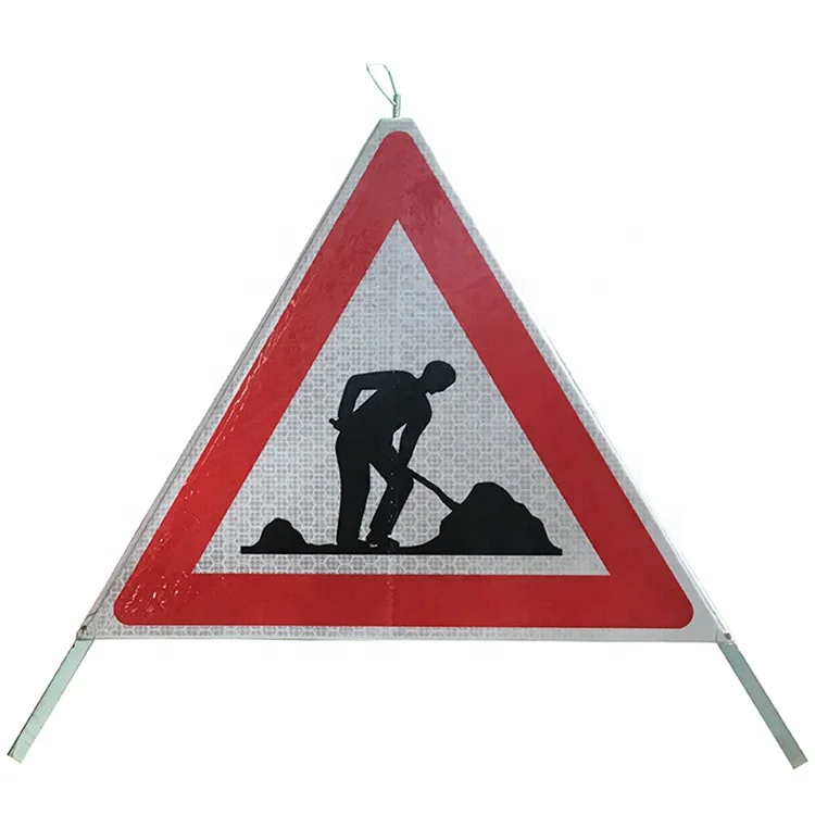 EU Construction site portable Roll up foldable hazard reminder reflective safety warning marker Tent tripod Road traffic sign