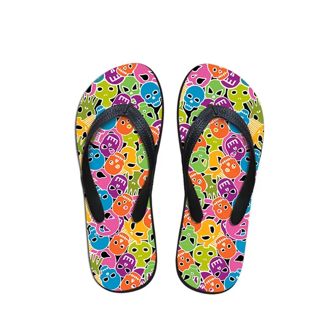 Skull Rose Design Women Summer Flip Flops Non-slip Casual Slippers Woman lady Fashion Beach Flipflops Mujer 2019