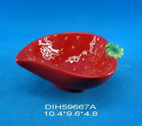 Hand-painted ceramic red shaped dish for home/kitchen decoration