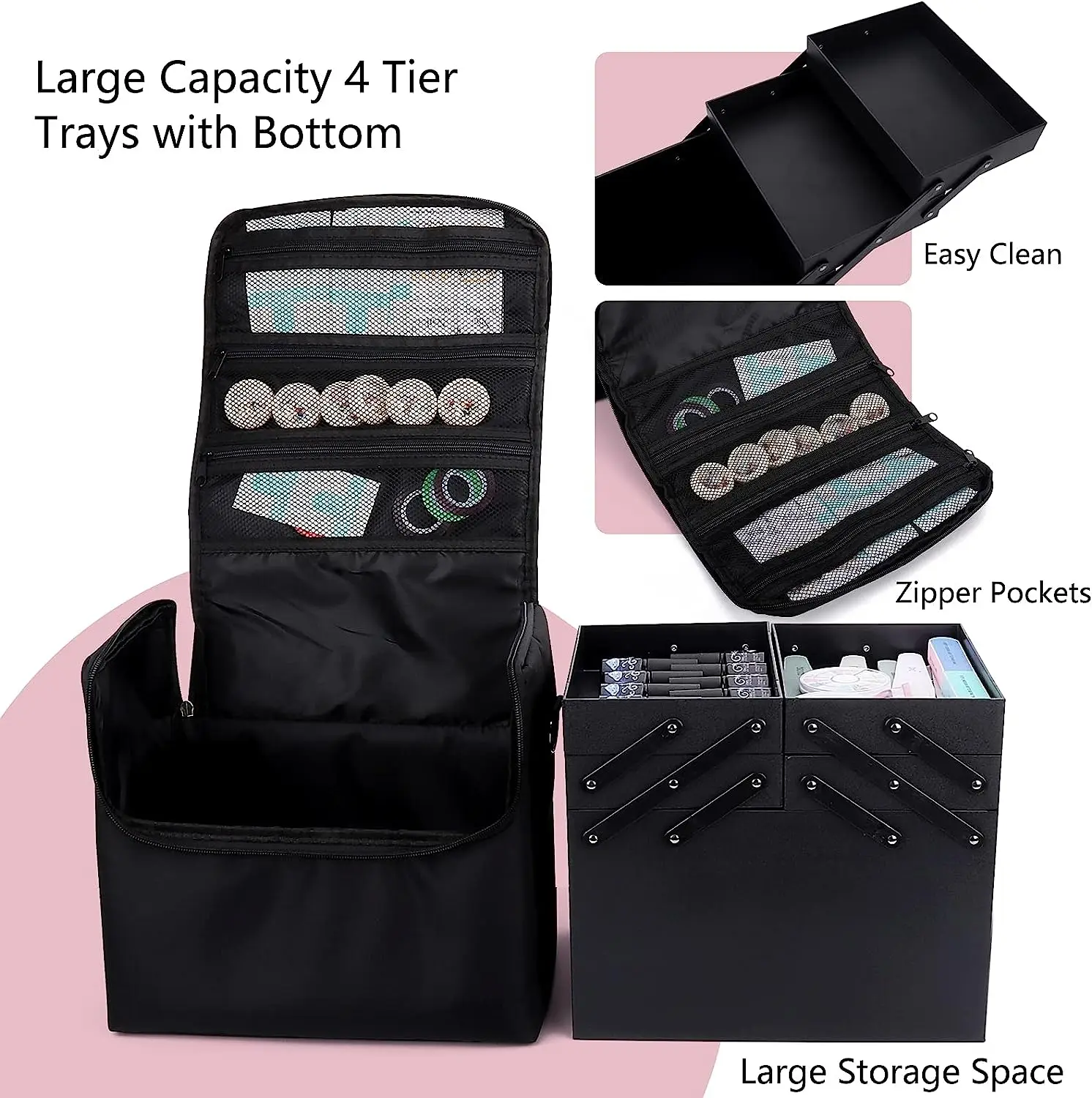 Professional Makeup Bag Beauty Nail Kit Storage Bag Portable Makeup Case Large Capacity Travel Suitcase Makeup Solid Zipper 1kg
