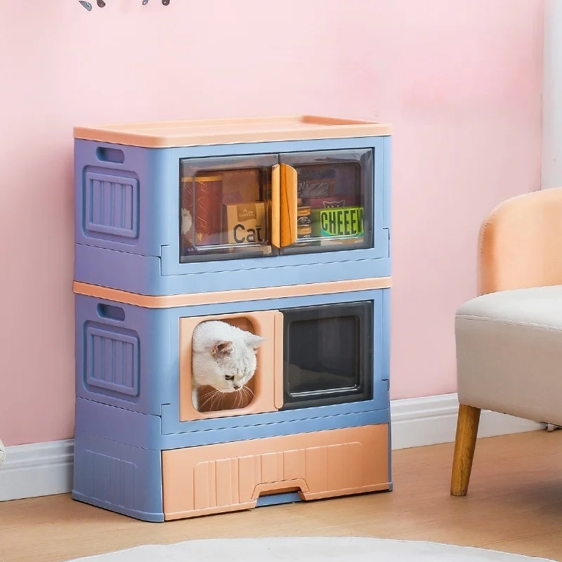 Gato Cartoon Fully Enclosed Toilet Foldable Hidden Furniture Cat Litter Tray Box Enclosure With Cat Litter