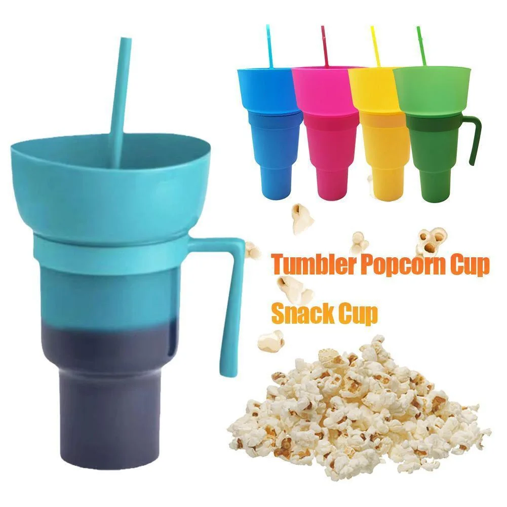 Tik Tok Hot Straw Drink Forest Popcorn Cup Snack And Drink 2 In 1 Drinking Cup Mug Stadium Tumbler With Snack Bowl