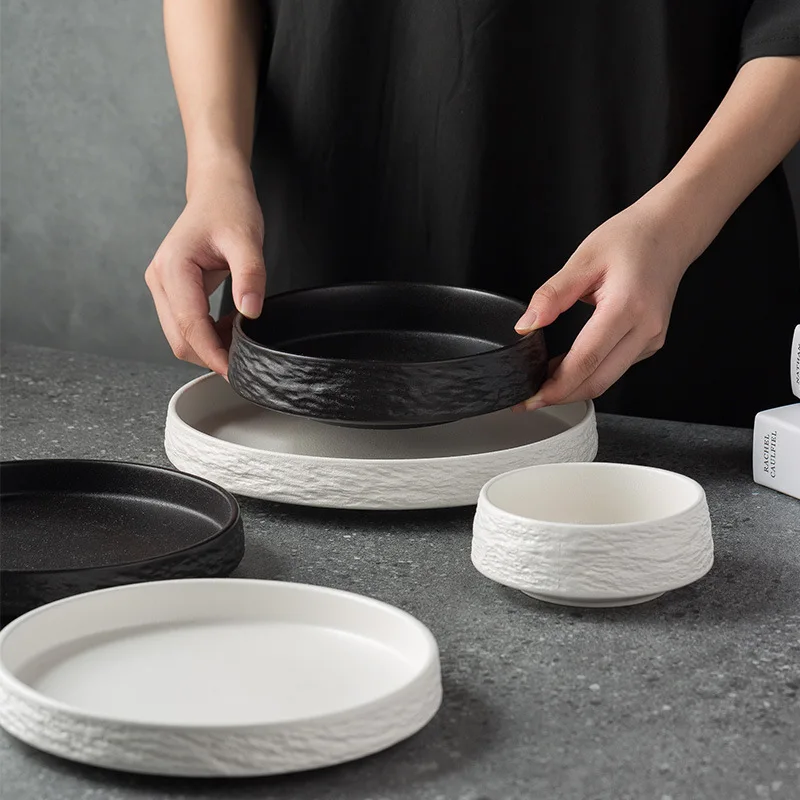 Western Restaurant High-end Kitchen Accessories Retro Pasta Plates Hotel Japanese Stone-grain Frosted Plates