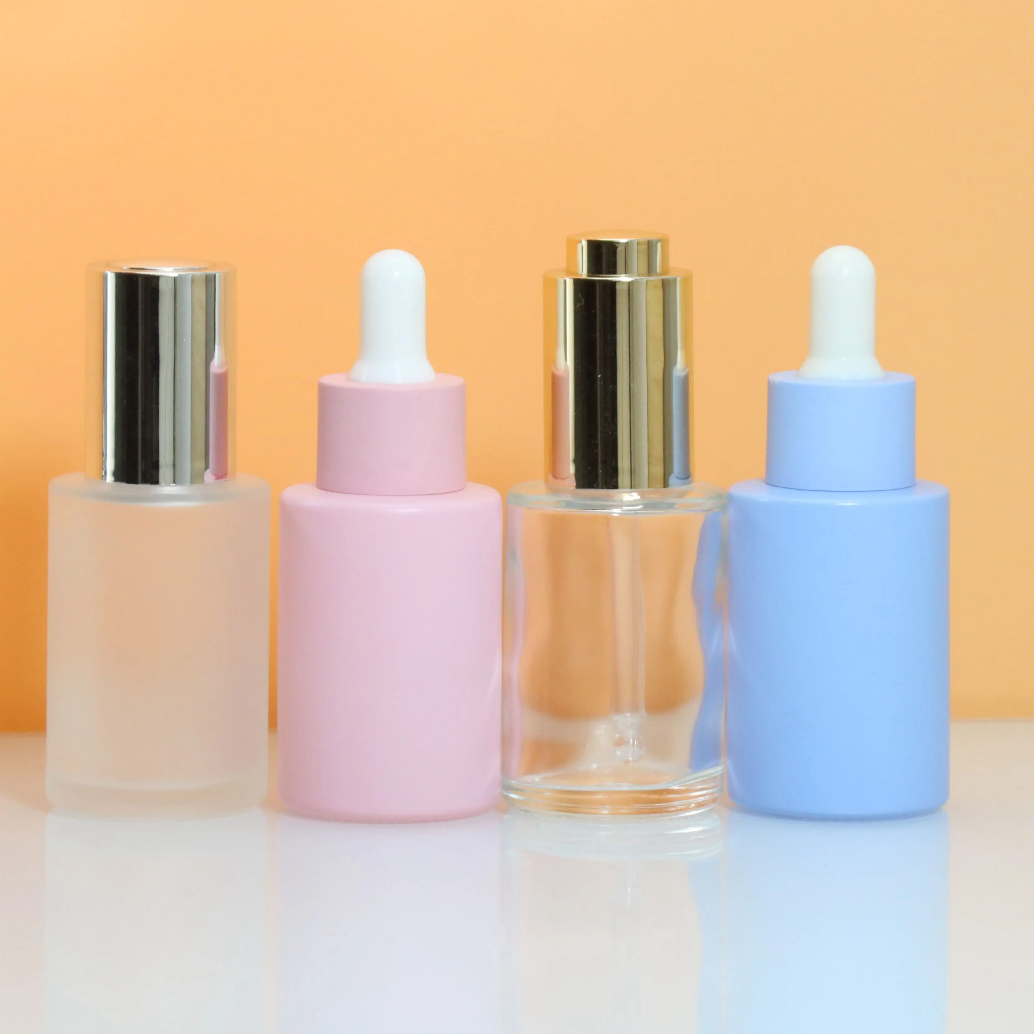 20ml 30ml 50ml 100ml Essential Oil Serum Flat Shoulder Frosted Clear Glass Dropper Bottle With Pipette