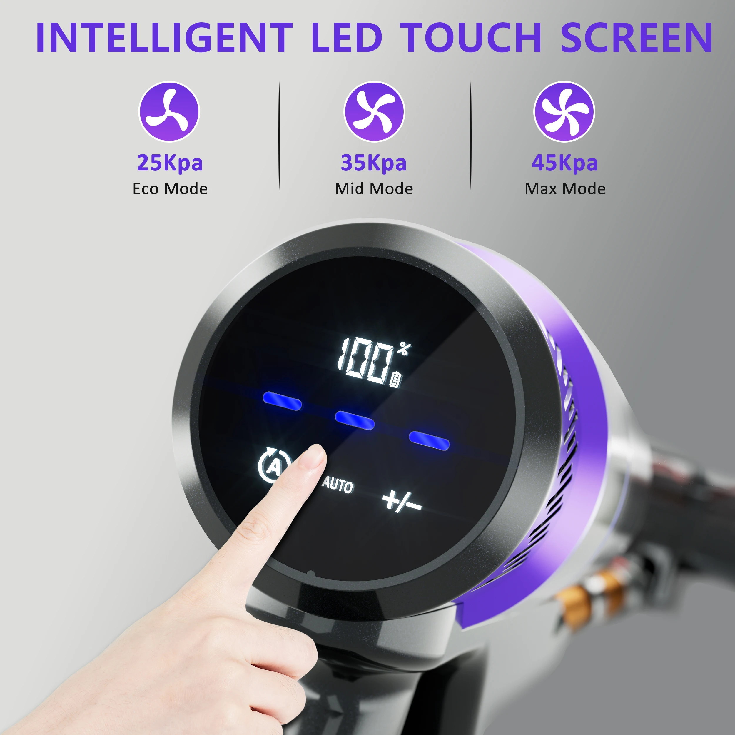 Smart Upright Portable Stick Car Vacuums Cordless PRETTYCARE BM08 45Kpa Suction 8cells*2500Mah Charging Vacuum Cleaner Wireless