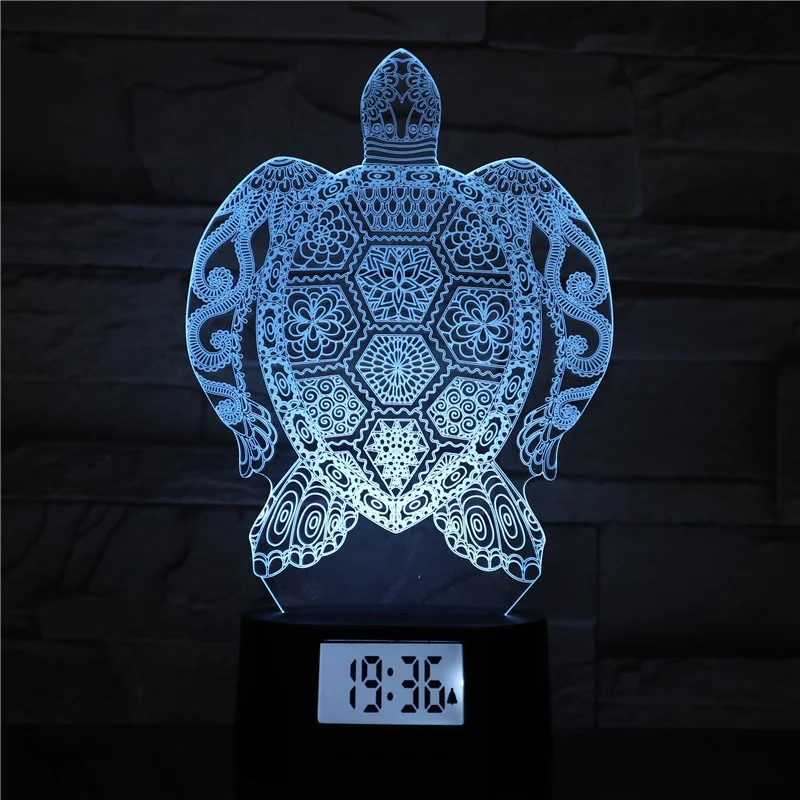 
KS 3D-760 Sea turtle shape 3D led light night alarm clock table lamp for festival gift 