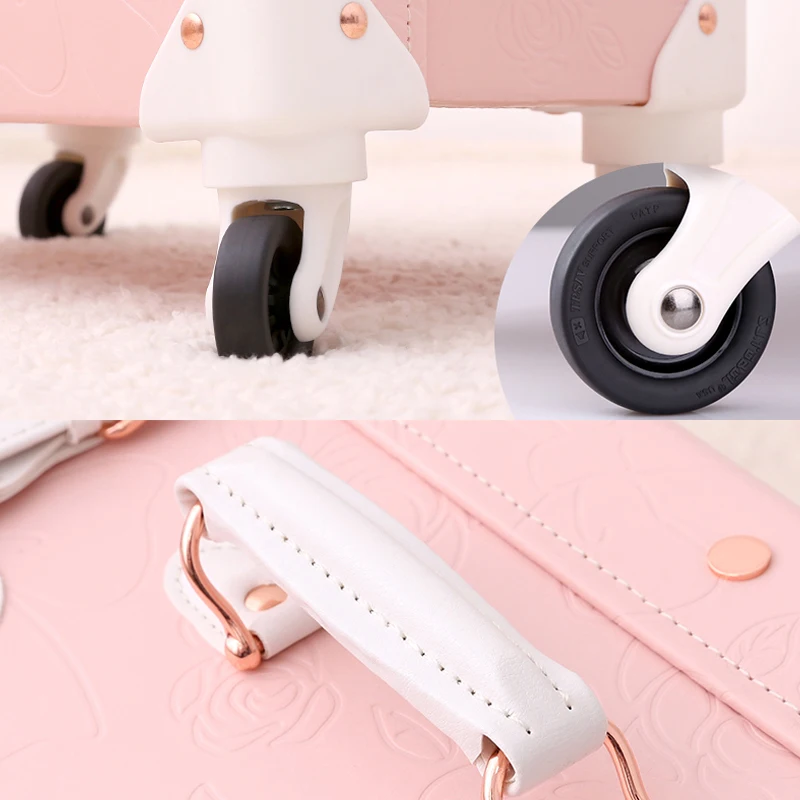 (Embossed Pink, 26in 20in 12in) Unitravel Vintage Luggage Set PU Leather Women Cute Suitcase with Handbag