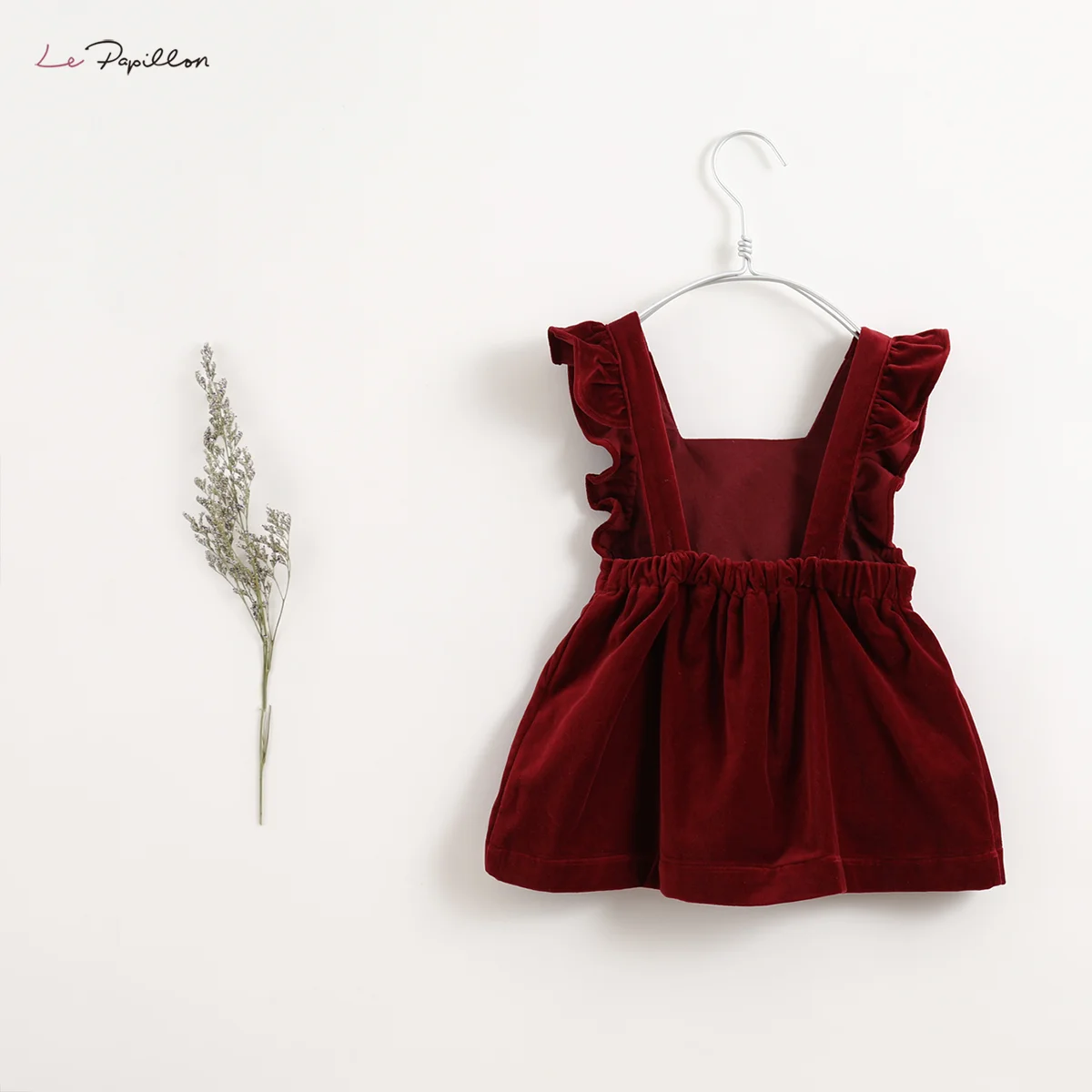
Kids clothing red velvet dress pinafore design suspender overall skirt baby dress 