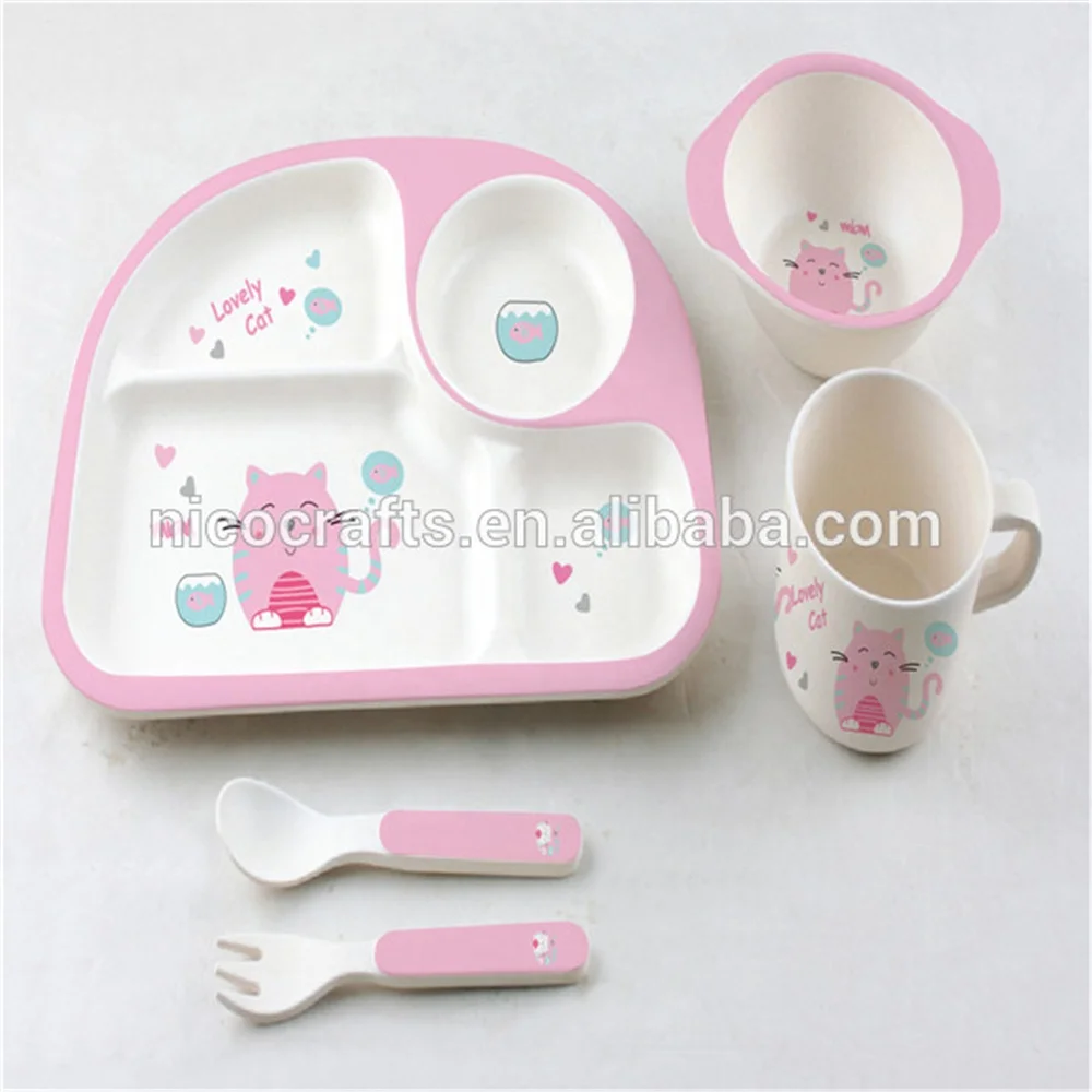 Plastic Plate 5 piece bamboo fiber kids tableware sets for kids