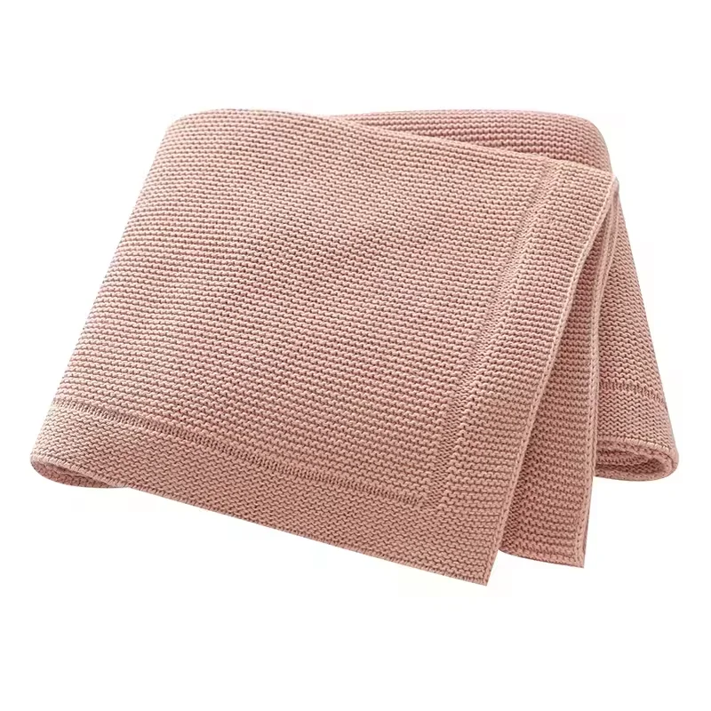 Custom 100% Cotton Baby Knitted Blanket Solid Color  80*100 cm Soft and Warm Blanket Bedding for Infant