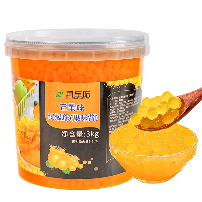 3 Kg Mango Popping Boba Multiple Burst Juicy European Standard Factory Flavours Bursting Boba for Bubble Tea Topping