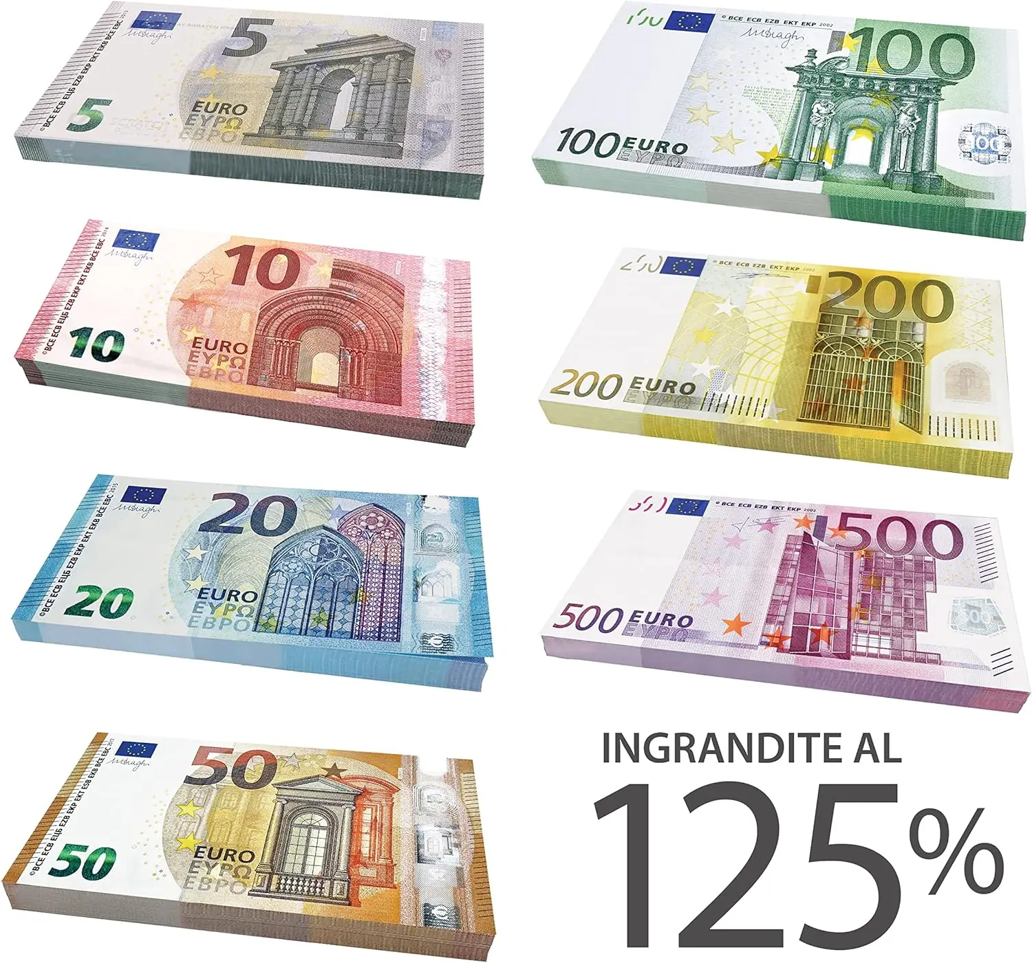 Scratch Cash Bundle Money to Play (размер увеличился до 125% по сравнению с реальными) 175 банкноты-7 стопок евро