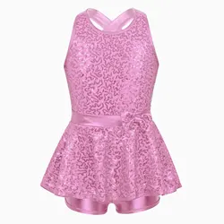 Kids Jazz Tap Ballet Dancewear Sleeveless Sequined Dresses Gymnastics Leotards Modern Dance Costumes Dancing Dress for Girls