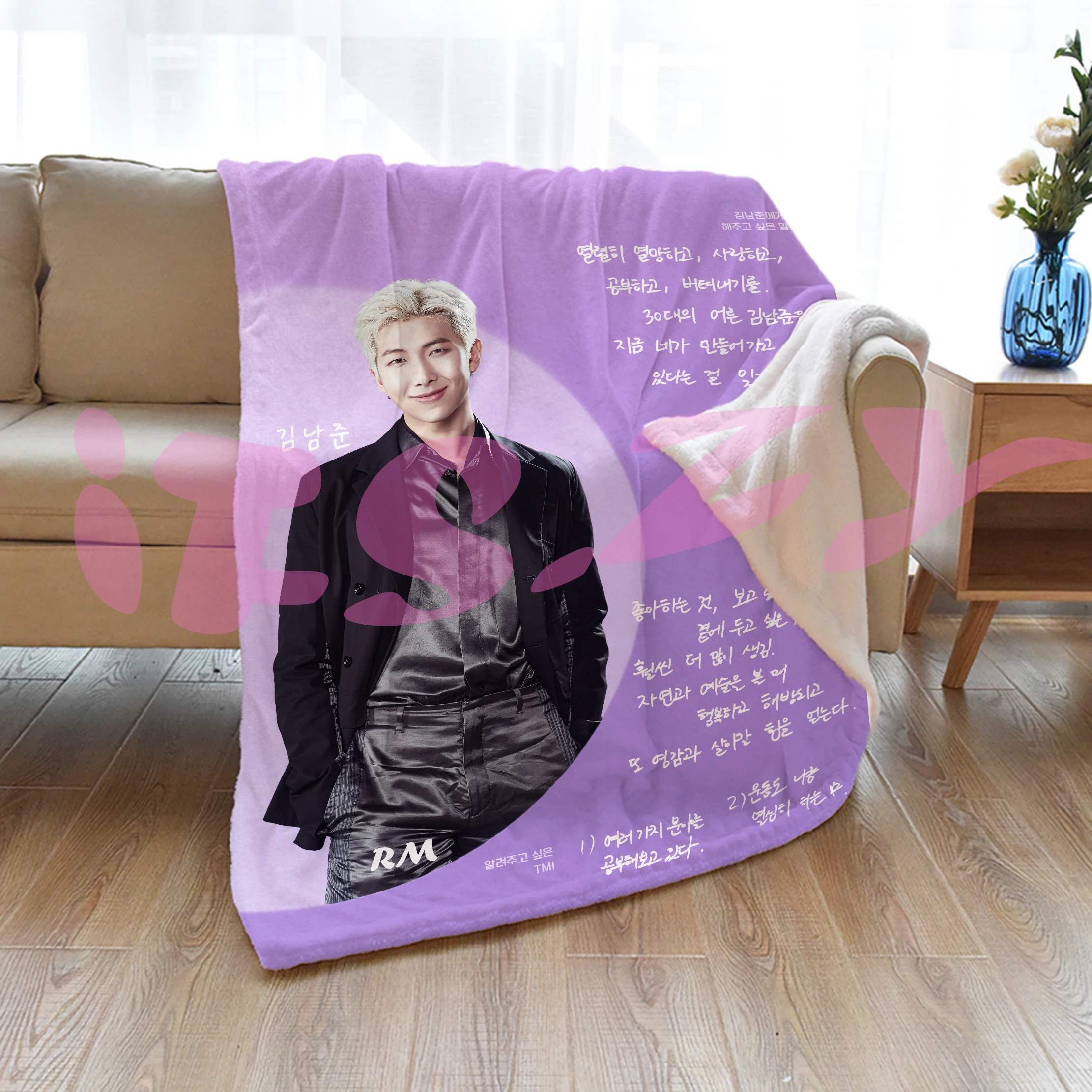 Customized 300GSM Flannel Blanket For Bed Walmart Fleece Throw Handsome Boy Pullover BTS Printing Blanket For Winter Flannel