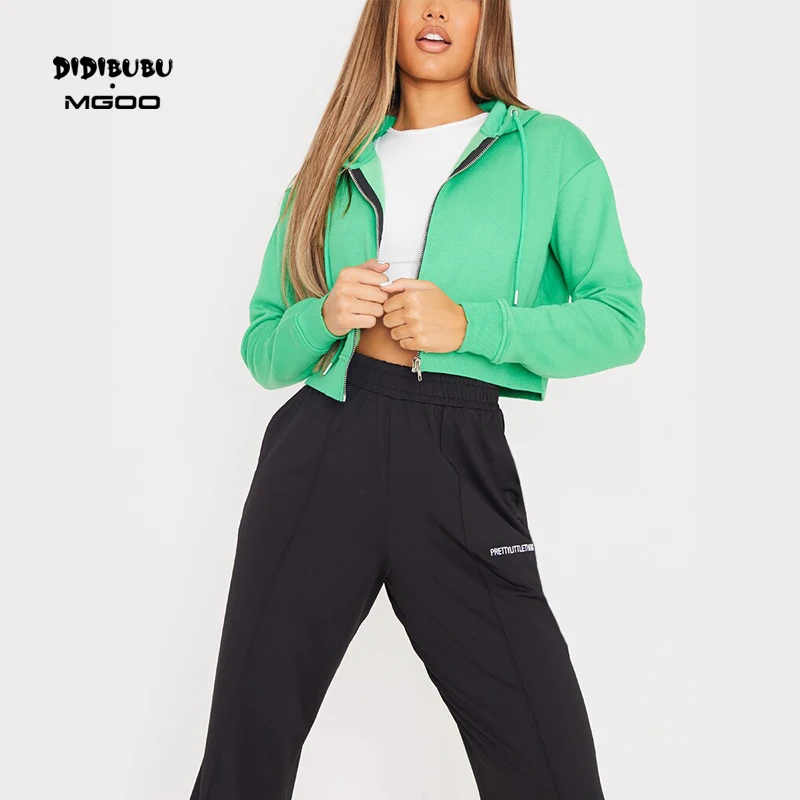 DIDIBUBU Custom Latest Design Crew Neck Collar Bright Green Crop Zip Hoodie