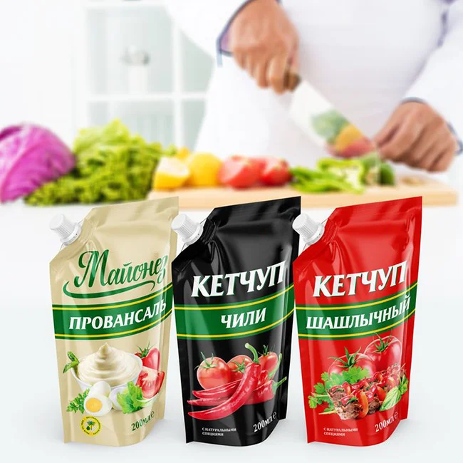 Food Grade Plastic Aluminum Foil Liquid Pouch Packaging Bags With Spout For Tomato Sauce Custom Doy Pack Sauce Spout Pouches