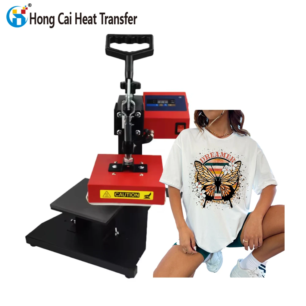 Hongcai small mark heat transfer press 15*15cm manual shaking head heat press machine equipment for clothing logo