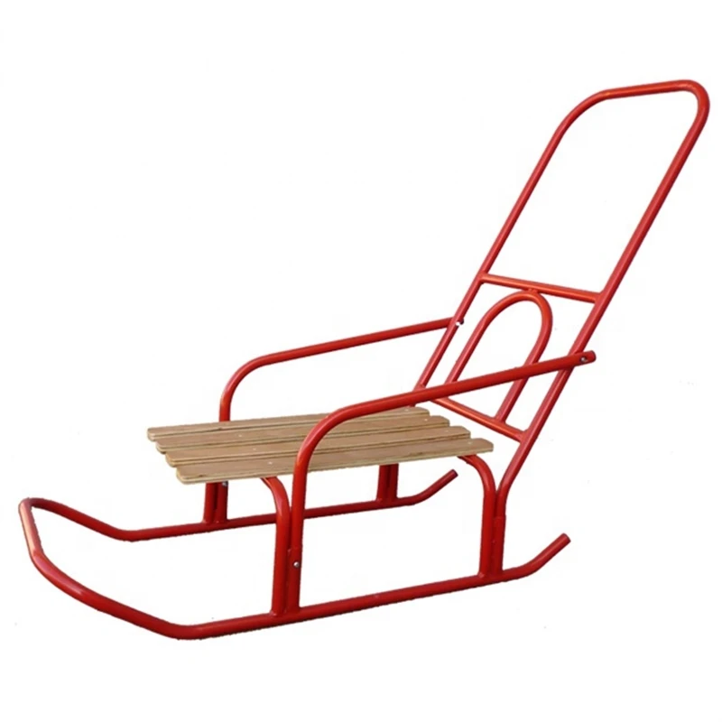 Factory Price Custom Snow Sledge Winter Outdoor Red Color Push Sled with Backrest in Metal and Wood