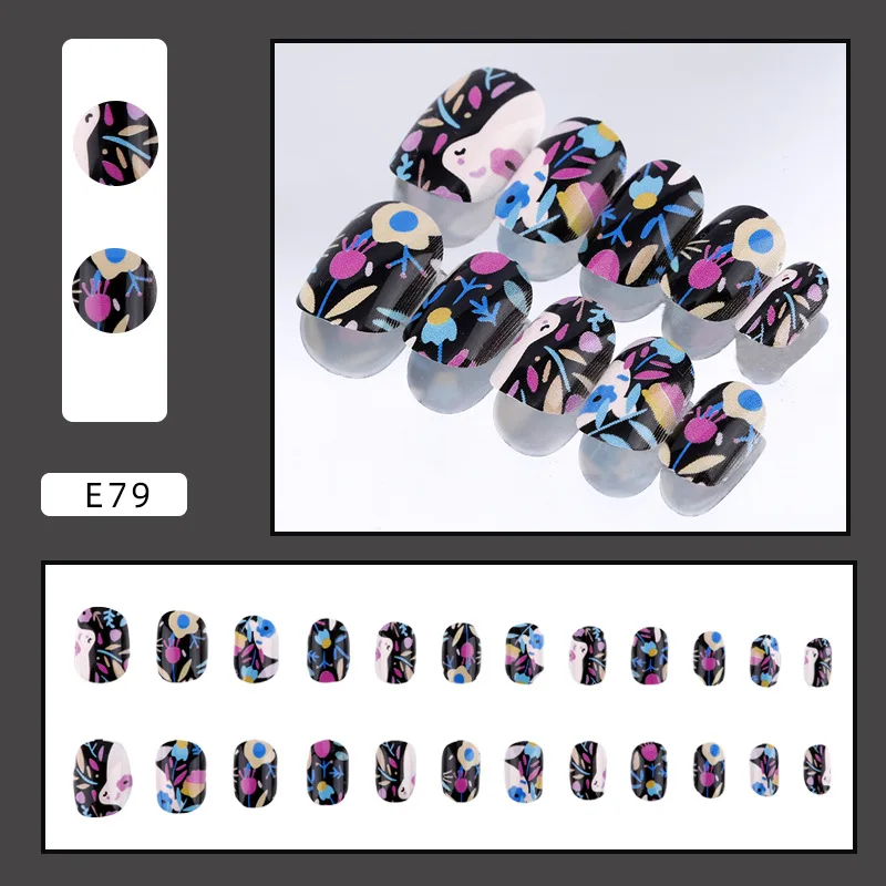 24 PCS Cute Wearing Nail Detachable Manicure Nail Patch Kids Cartoon False Nails