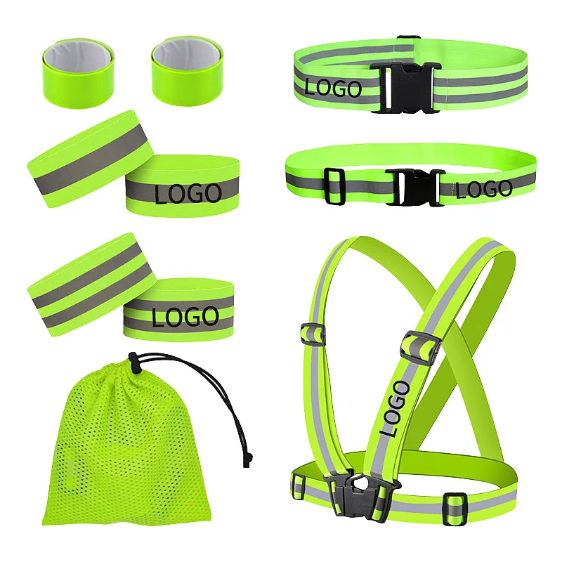Reflective Clothing Strap Protective Clothing Safety Vest Night Run Riding Custom Wristband Armband Belt Strap Combination Set