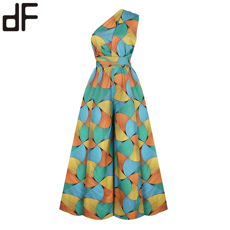 New Arrival African Women Clothes Plus Size Jumpsuits Rompers Windmill Printed Sexy V Neck Backless Night Club Wear Jumpsuits