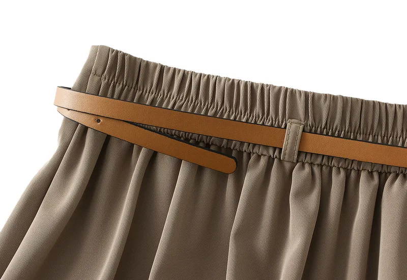 Spring new simple fashion A-line MIDI skirt with belt ladies formal skirts sexy beautiful girls wearing short skirts