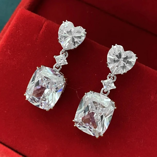 CAOSHI New Bling Heart Cut White Pink Yellow Diamond Zircon Drop Girls Trendy Sweet Bridal Design Wedding Earrings Women