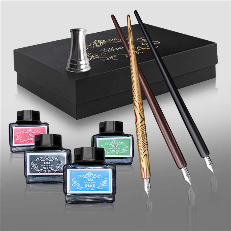 Calligraphy Pen Set - 26 Piece Kit & Case - Wood Dip Pens - 20 Nibs & 4 Ink - for Kids Adults Beginners