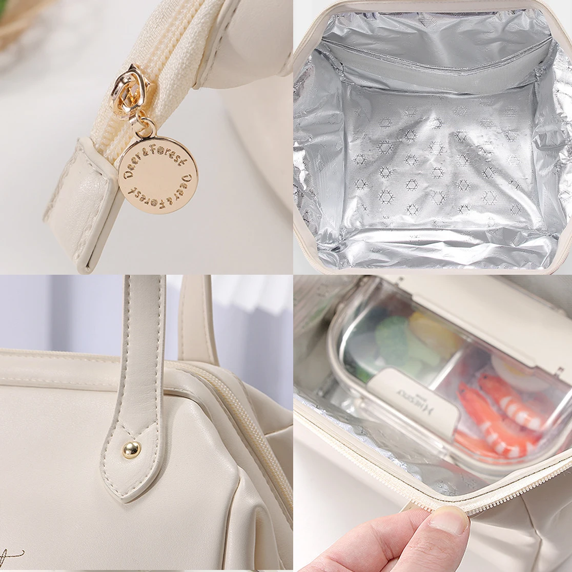 Waterproof Lunch Bags PU Leather Bento Thermal Bags for Women Large Capacity Outdoor Insulated Handbag Fashion Cooler Bags