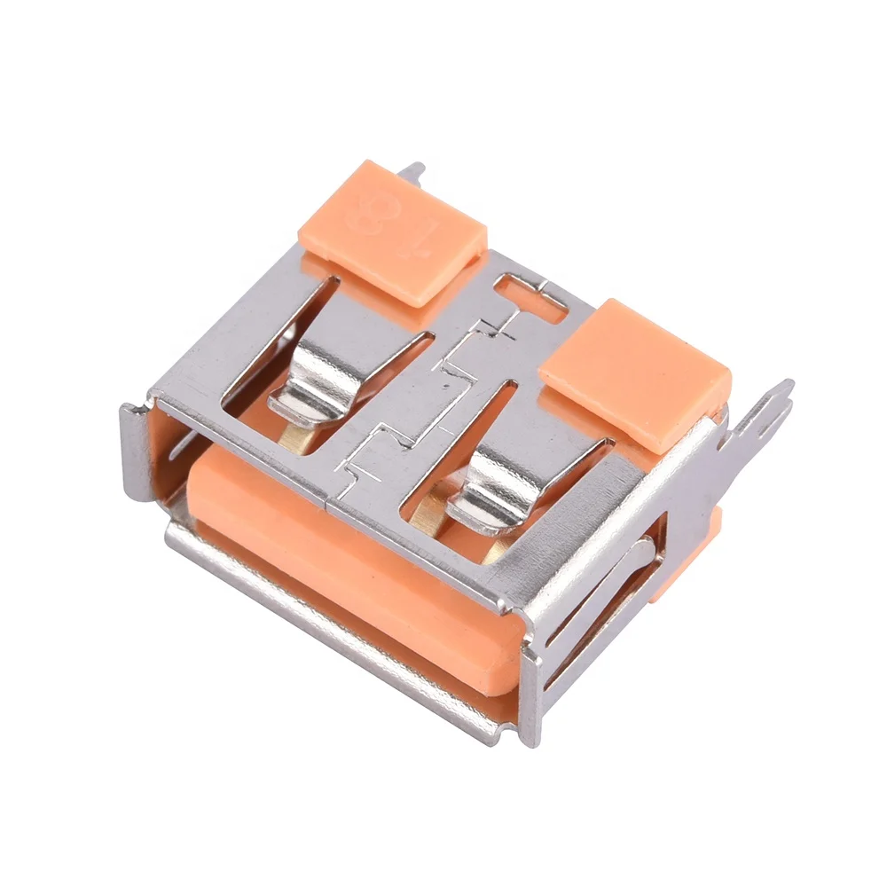 5 Amperes Electricity A-Type USB Orange Vertical Mount Type Connector USB TYPE-A PCB Connector Jack