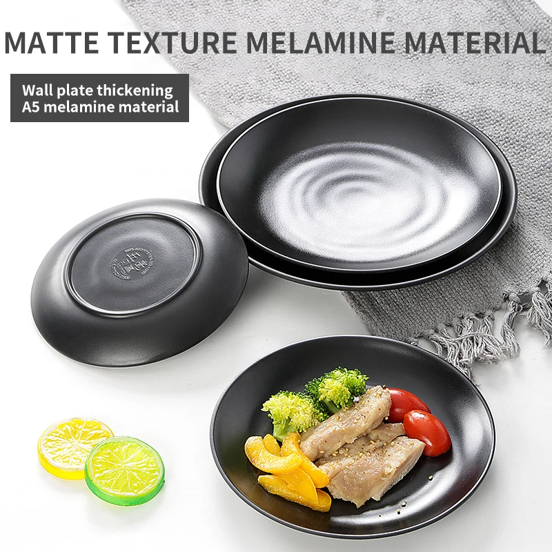 custom Print Matt Elegant Melamine Diner Plates Set 6.8 Inch Melamine Black Plates Restaurant Black Melamine Sushi Plates