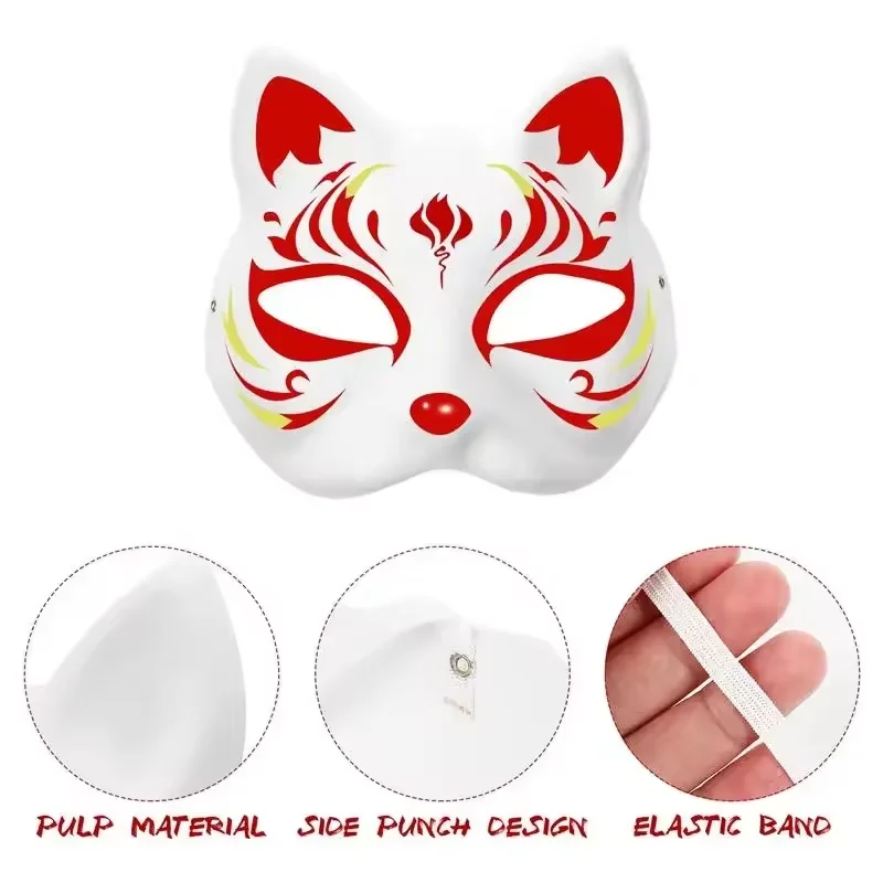 DIY Anime Pulp Japanese Mask Half Face Hand-painted Cat Fox Mask Anime Masquerade Halloween Festival Cosplay Prop