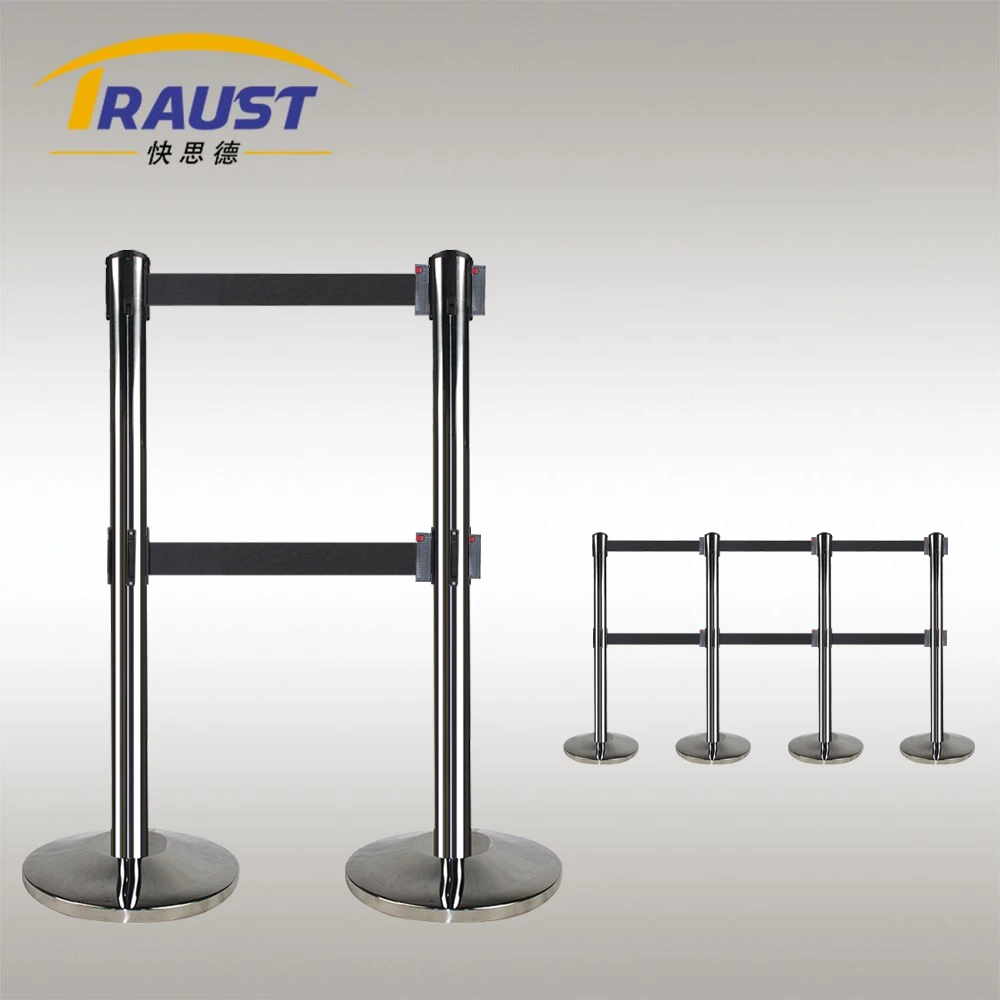 Traust airport stainless steel crowd control concrete public guidance system queue pole retractable belt barrier post stanchions