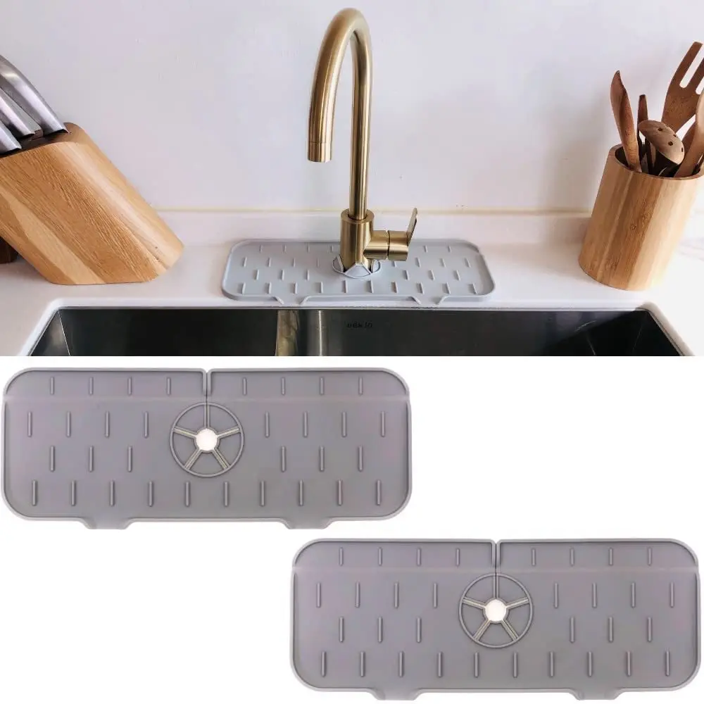Gray Silicone Faucet Mat Kitchen Sink Splash Guard Upgraded Bathroom Faucet Water Catcher Mat