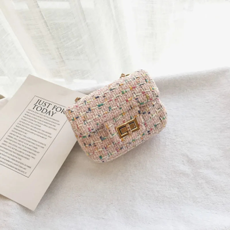 Korean Version Of Fashion Elegant Beautiful Party Mental Chain Woolen Shoulder Kids Bags