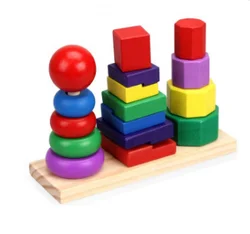 Custom other toys baby toys educational Baby Wooden Rainbow Stacker Colorful Stacking Block Educational Toy