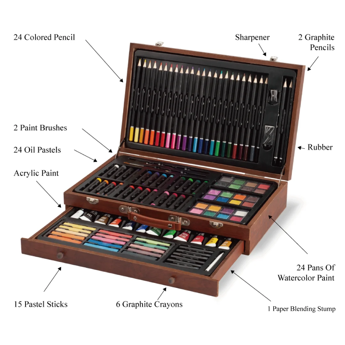 Wholesale 112 Pcs Luxury Professional Wooden Box Coloring Art Drawing Set for Kids Painting