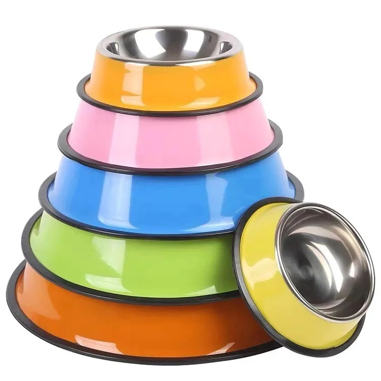 Custom logo color Stainless Steel dog Food Bowls Pet Bowl with anti-slip Rubber Base food or water bowls