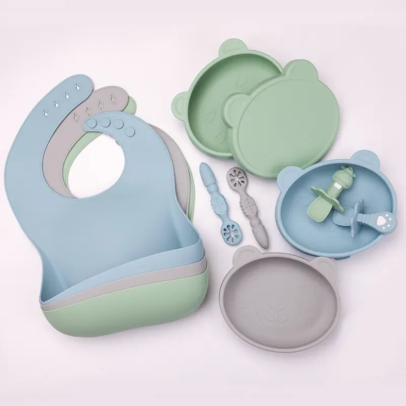 OEM ODM Customized Silicone Baby Weaning Products Food Grade Silicone Baby Feeding Set Silicone Baby Bowl Suction Plate and Cups
