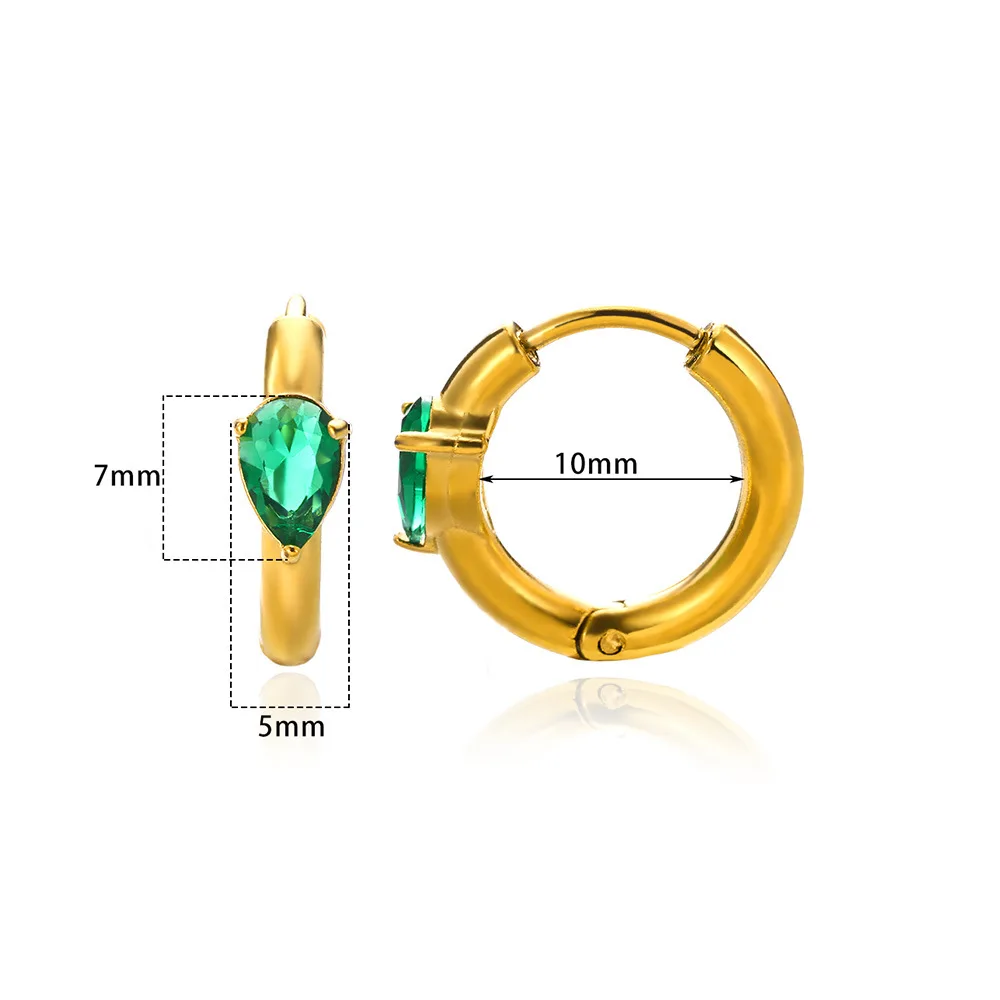 Waterproof Womens Emerald Gemstones Green Zirconia Star Earrings Round Heart Small Hoop Gold Plated Huggies Earrings Jewelry