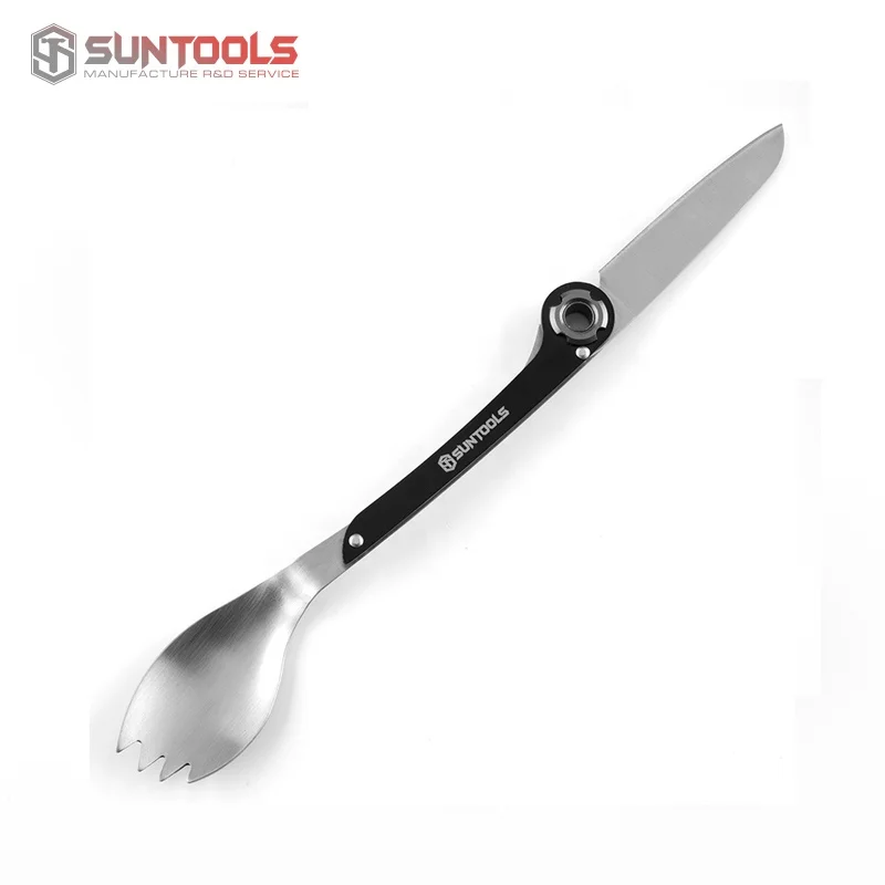 Stainless Steel Outdoor Camping Multifunctional Spork foldable knife spoon and fork Travel Cutlery Set