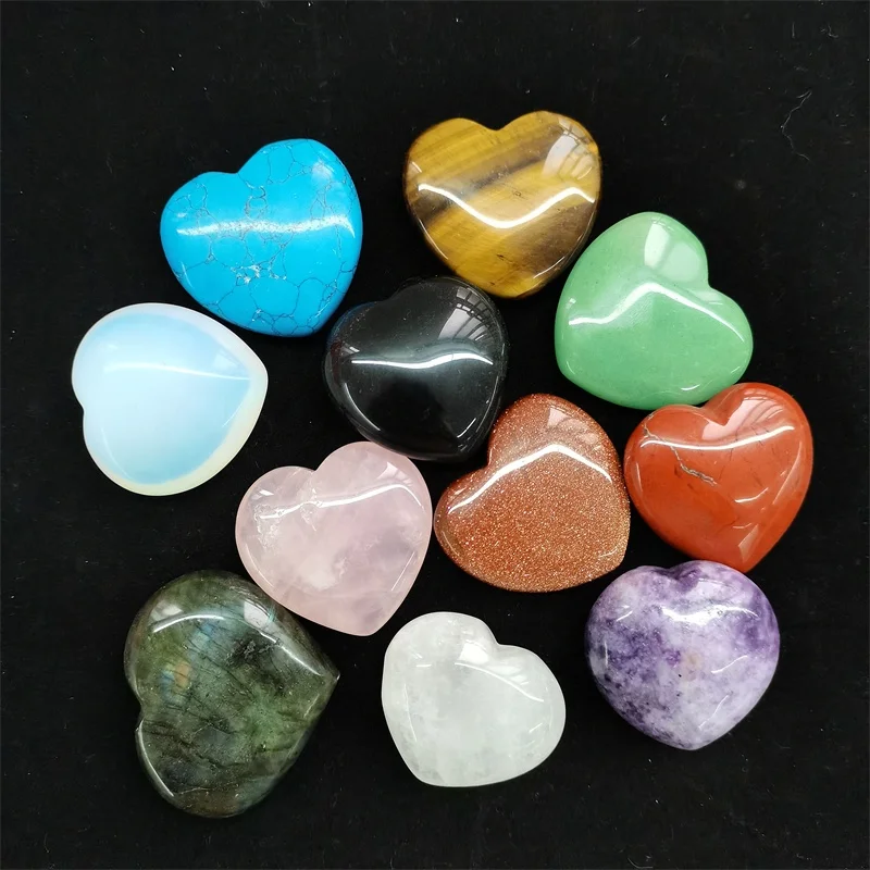Wholesale Handicraft Healing Stones Natural Rose Quartz Green Aventurine 4cm Crystal Heart for Decoration and Collection