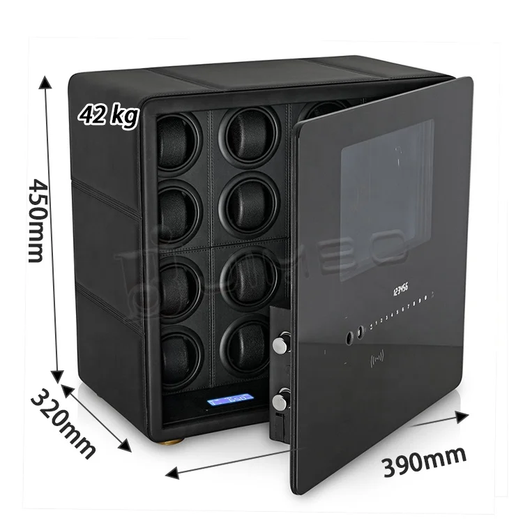 Watch Winder Safe for 12 Watches with Digital Lock and Alarm System (Black + Black)