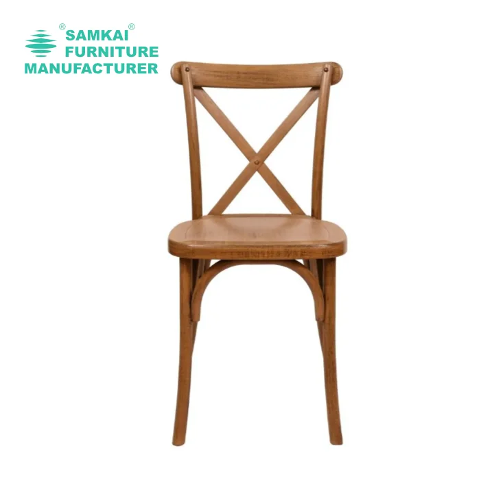 SK-YHY-D001 Stackable Oak Wood Cross Back Chair Elegant Design For Weddings Banquets Events Wholesale USA Durable Seating