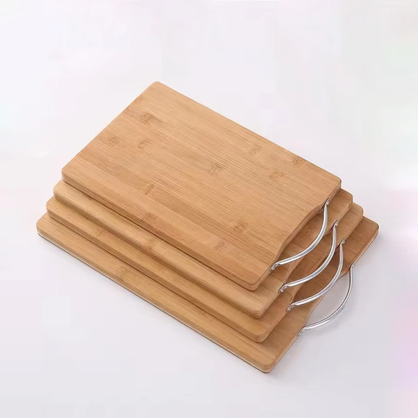 JOYWAVE Hot Selling Knife Friendly Serving Tray Kitchen Chopping Blocks Natural Bamboo Cutting Board with Metal Handle