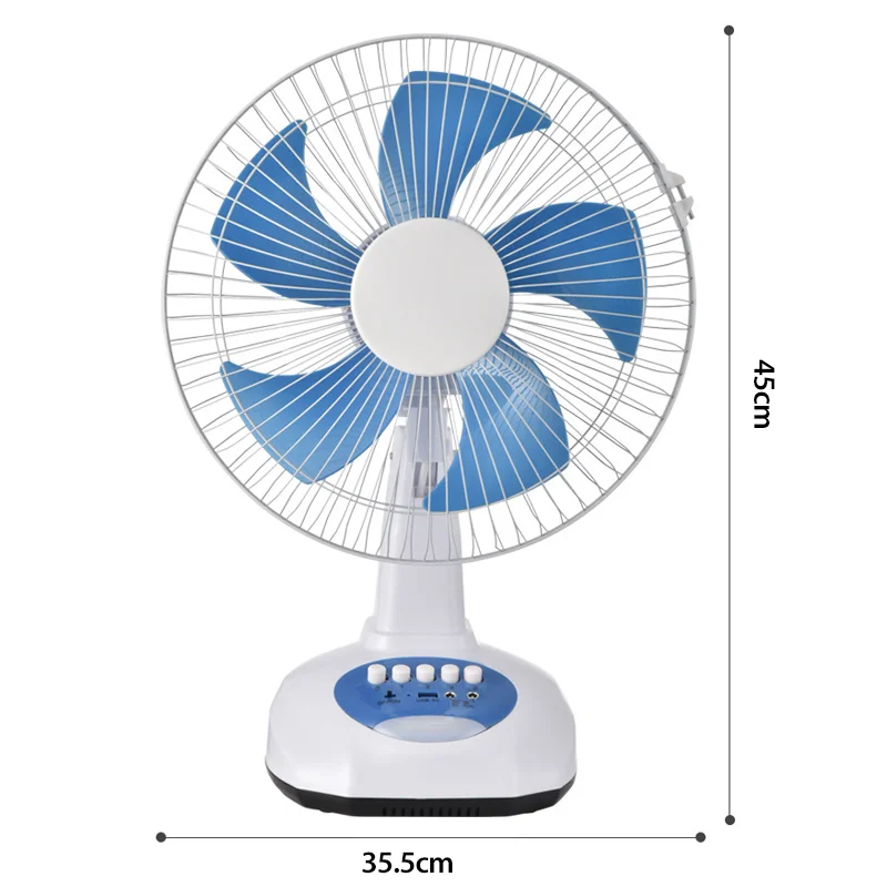 12v AC DC Solar Rechargeable Fan Bluetooth Speaker Radio 12 inch Table Fan with Solar Panel and LED Light for home and outdoors