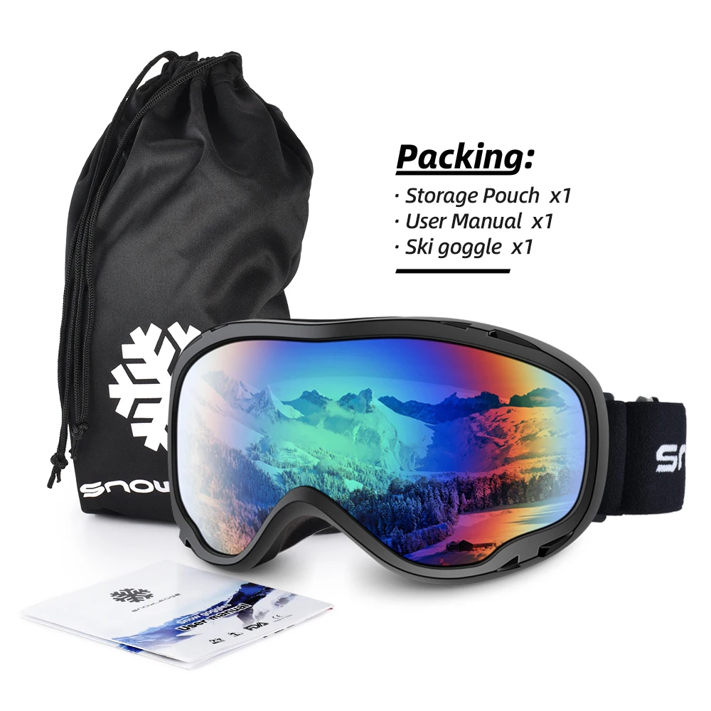 Snowledge Amazon Good review ski goggles 100% UV protection double layer anti fog lens OTG design snow goggles