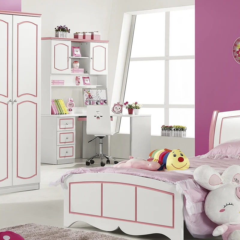 High Quality Modern Single Wooden Children Bed Home Luxury Wood Frame Full Kids Bedroom Furniture Set For Girls
