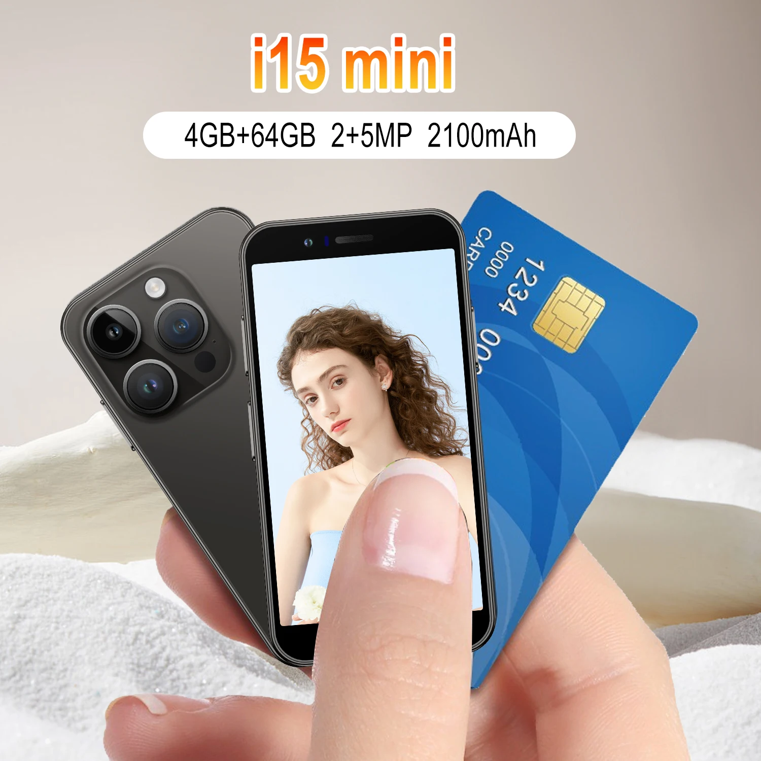 Latest i15 Mini 3G/4G Smartphone with 4-Inch 2K Display 2000mAh Battery 1GB RAM + 128GB ROM LTE+CDMA Cellular