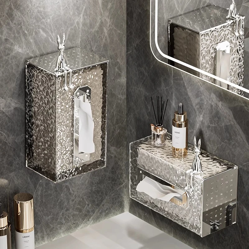 Transparent gray ice cube pattern light luxury toilet tissue tissue storage box wall-hung kitchen toilet toilet bathroom
